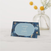Blue Gold Celestial Elegant Starry Sky Wedding Plaatskaartje (Achterkant)