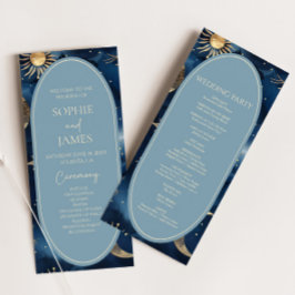 Blue Gold Celestial Elegant Starry Sky Wedding Programmakaart