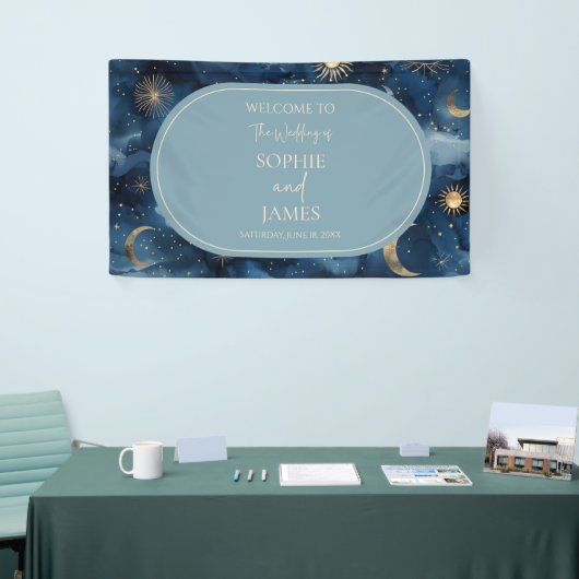 Blue Gold Celestial Elegant Starry Sky Wedding Spandoek (Beurs)