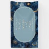 Blue Gold Celestial Elegant Starry Sky Wedding Spandoek (Verticaal)