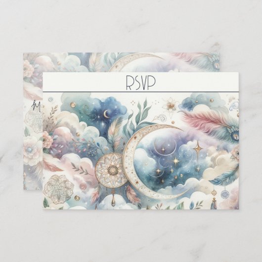 Blue Gold Celestial Moon Response Kaart (Voorkant / Achterkant)