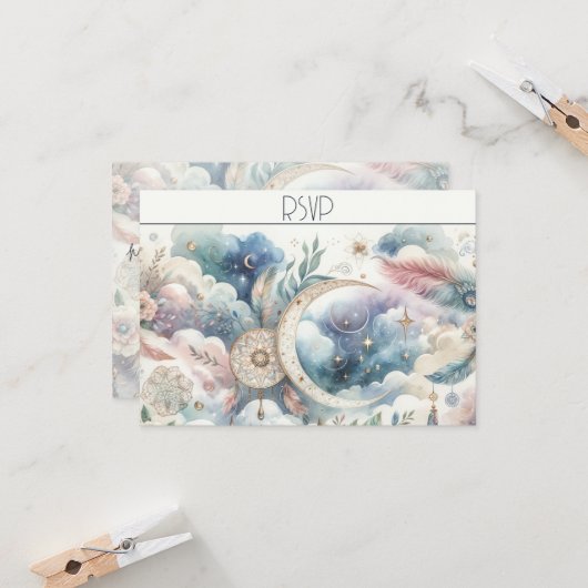 Blue Gold Celestial Moon Response Kaart (Voorkant / Achterkant in situ)