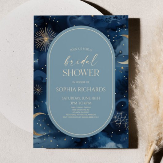 Blue Gold Celestial Starry Sky Bridal Shower Kaart