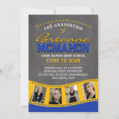 Blue & Gold Chalkboard Filmstrip Afstudeerder Aank Kaart (Voorkant)