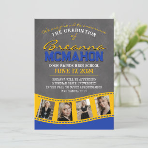 Blue & Gold Chalkboard Filmstrip Afstudeerder Aank Kaart