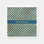 Blue Gold Checkered Paper Napkin Servet (Voorkant)