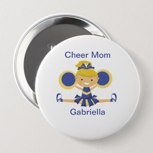 Blue & Gold Cheer Mam Cheerleader Button (Voorkant /achterkant)