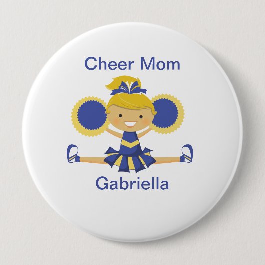 Blue & Gold Cheer Mam Cheerleader Button (Voorkant)