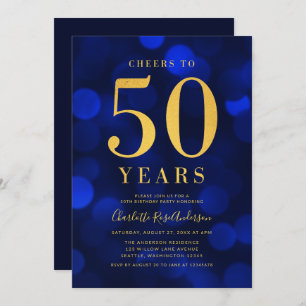 Blue Gold Cheers tot 50 jaar verjaardag party Kaart