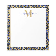 Blue Gold Cheetah Print Initiaal met naam Monogram