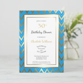 Blue Gold Chevron 30th Birthday Dinner Party Kaart (Staand voorkant)
