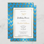 Blue Gold Chevron 30th Birthday Dinner Party Kaart (Voorkant / Achterkant)