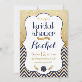Blue Gold Chevron - Bridal Shower-uitnodiging Kaart