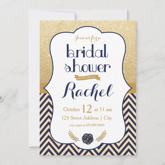 Blue Gold Chevron - Bridal Shower-uitnodiging Kaart (Voorkant)