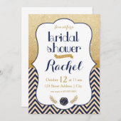 Blue Gold Chevron - Bridal Shower-uitnodiging Kaart (Voorkant / Achterkant)