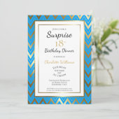 Blue Gold Chevron Surprise 18th Birthday Dinner Kaart (Staand voorkant)