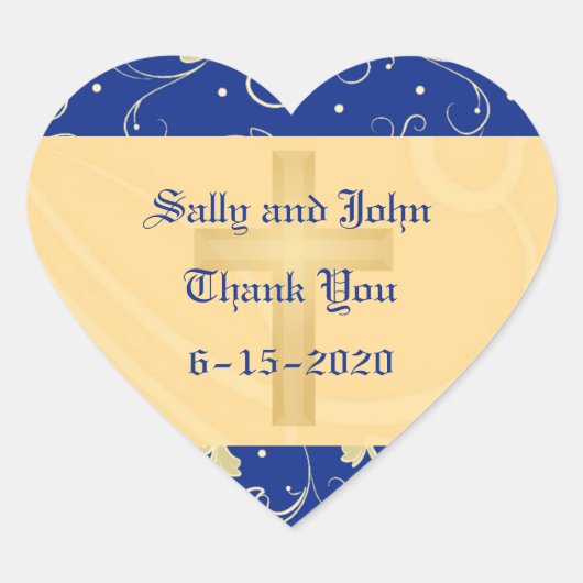 Blue, Gold, Christelijk, Damask, Favor Sticker (Voorkant)