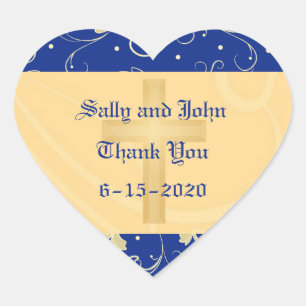 Blue, Gold, Christelijk, Damask, Favor Sticker