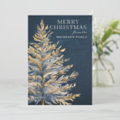 Blue Gold Christmas Tree Photo Personalized Feestdagenkaart (Staand voorkant)