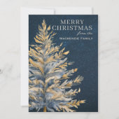 Blue Gold Christmas Tree Photo Personalized Feestdagenkaart (Voorkant)