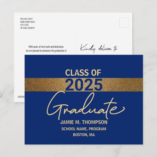 Blue Gold Class van het Afstuderen 2025 Briefkaart (Voorkant / Achterkant)
