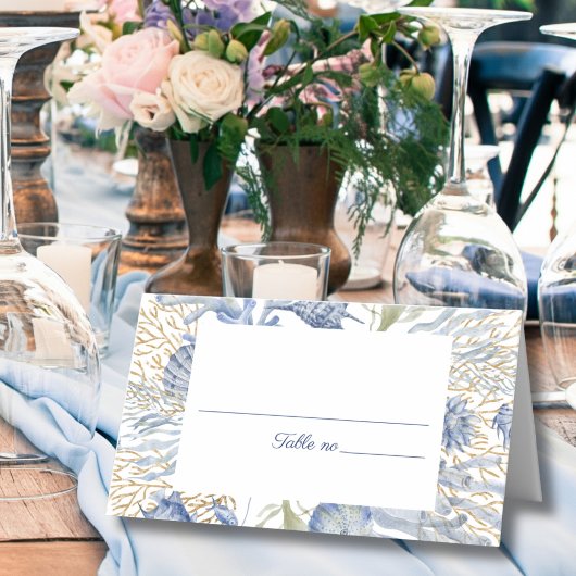 Blue Gold Coastal Folded Place Card Plaatskaartje