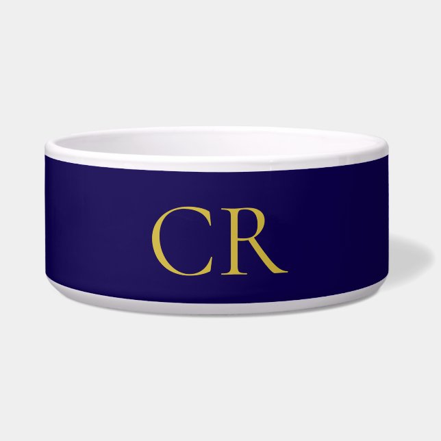 Blue & Gold Color Monogram Modern Minimalist  Voerbakje (Voorkant)