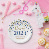 Blue Gold Confetti Afstuderen 2024 Papieren Bordje (Feest)