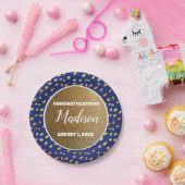 Blue Gold Confetti Afstuderen College Trunk Party Papieren Bordje (Feest)