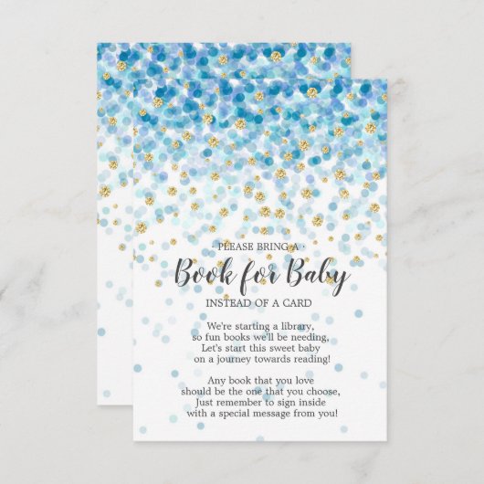 Blue Gold Confetti Baby shower Boek voor Baby Informatiekaartje (Voorkant / Achterkant)
