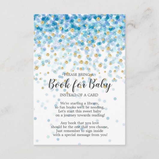 Blue Gold Confetti Baby shower Boek voor Baby Informatiekaartje (Voorkant)