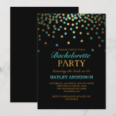 Blue & Gold Confetti Bachelorette Uitnodiging (Voorkant / Achterkant)