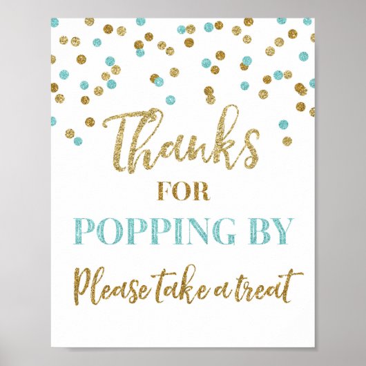 Blue Gold Confetti Bedankt voor Popping By Sign Poster (Voorkant)