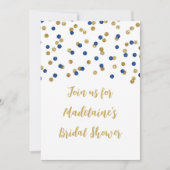 Blue Gold Confetti Bridal Shower-uitnodiging Kaart (Voorkant)