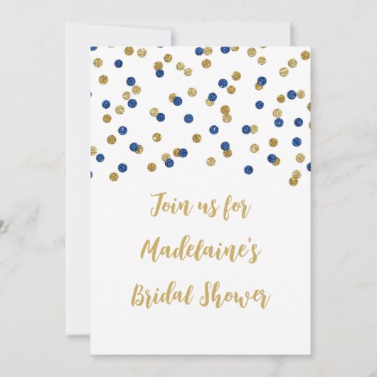 Blue Gold Confetti Bridal Shower-uitnodiging Kaart (Voorkant)