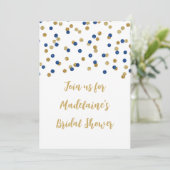 Blue Gold Confetti Bridal Shower-uitnodiging Kaart (Staand voorkant)