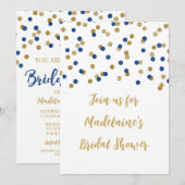 Blue Gold Confetti Bridal Shower-uitnodiging Kaart (Voorkant / Achterkant)