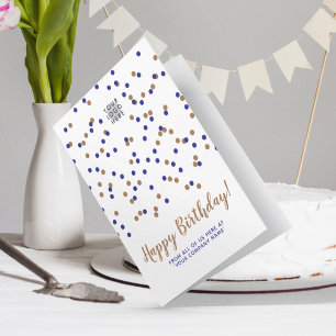 Blue Gold Confetti Custom Logo SVG Happy Birthday Kaart