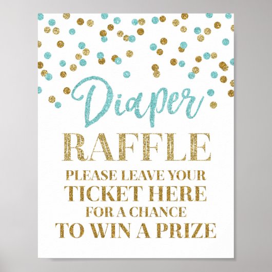 Blue Gold Confetti Diaper Raffle Baby shower Poster (Voorkant)