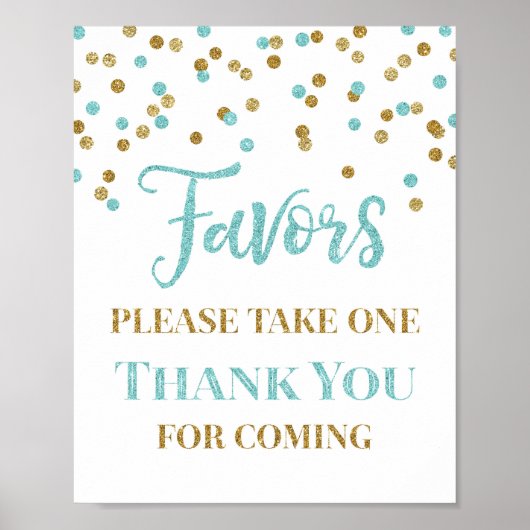 Blue Gold Confetti Favors Baby shower Sign Poster (Voorkant)