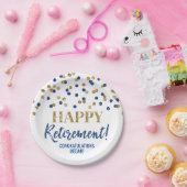 Blue Gold Confetti Happy Retirement Papieren Bordje (Feest)