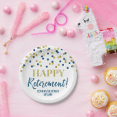 Blue Gold Confetti Happy Retirement Papieren Bordje (Feest)