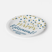 Blue Gold Confetti Happy Retirement Papieren Bordje (Gekanteld)