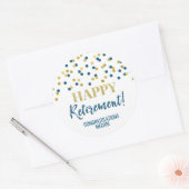 Blue Gold Confetti Happy Retirement Ronde Sticker (Envelop)