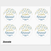 Blue Gold Confetti Happy Retirement Ronde Sticker (Vel)