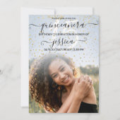 Blue Gold Confetti Photo Collage Quinceañera Kaart (Voorkant)