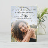 Blue Gold Confetti Photo Collage Sweet 16 Kaart (Staand voorkant)