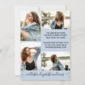 Blue Gold Confetti Photo Collage Sweet 16 Kaart (Achterkant)