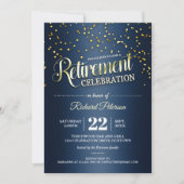 Blue|Gold Confetti Retirement Party Invitations Kaart (Voorkant)