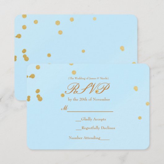 Blue & Gold Confetti RSVP-kaartuitnodiging RSVP Kaartje (Voorkant / Achterkant)